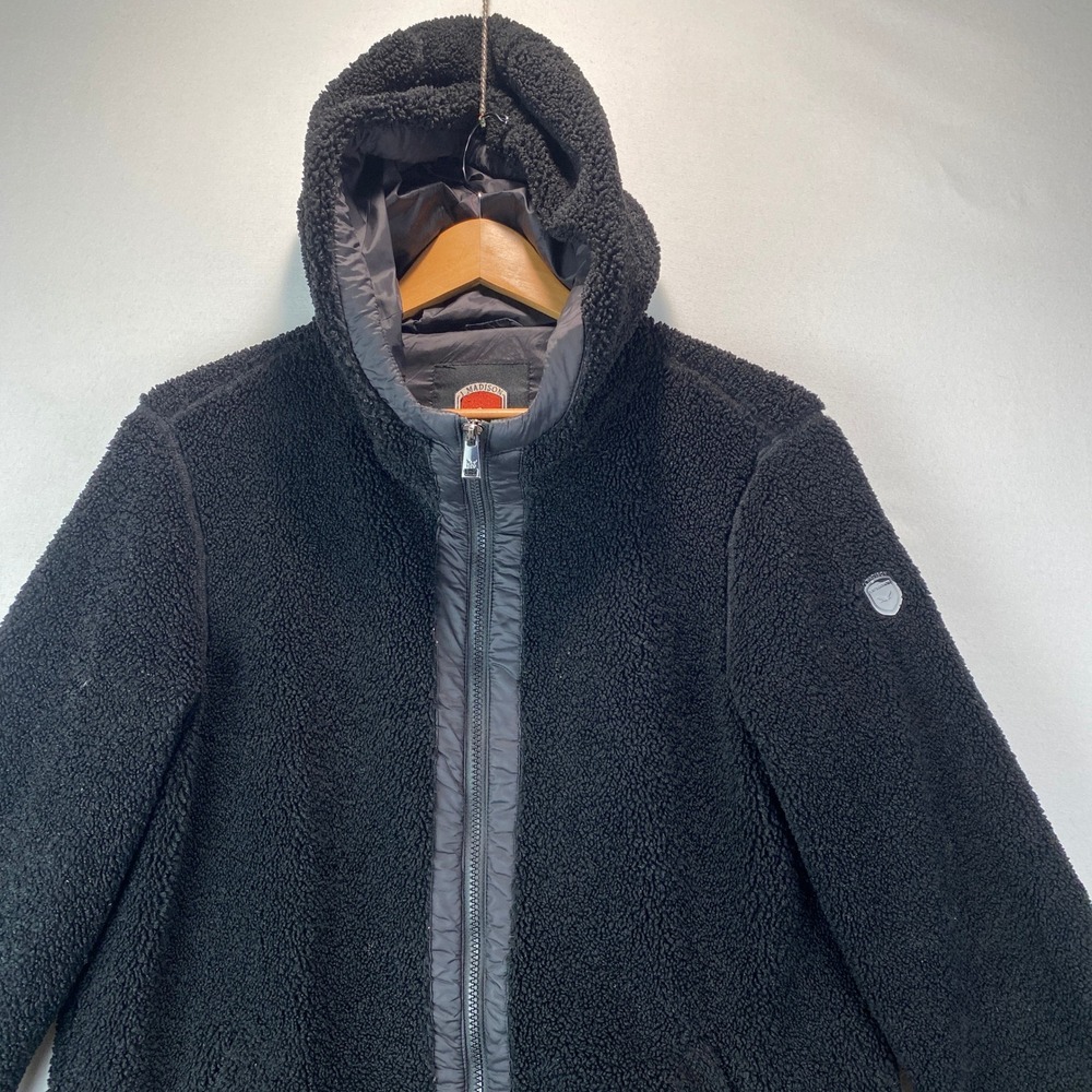 1 Madison Expedition Heritage Faux Fur Sherpa Hooded Jacket Mens Small Black